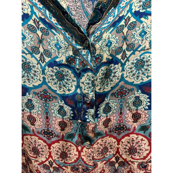 Johnny Was 100% Silk Button Up Top Long Sleeve R - Picture 4 of 13